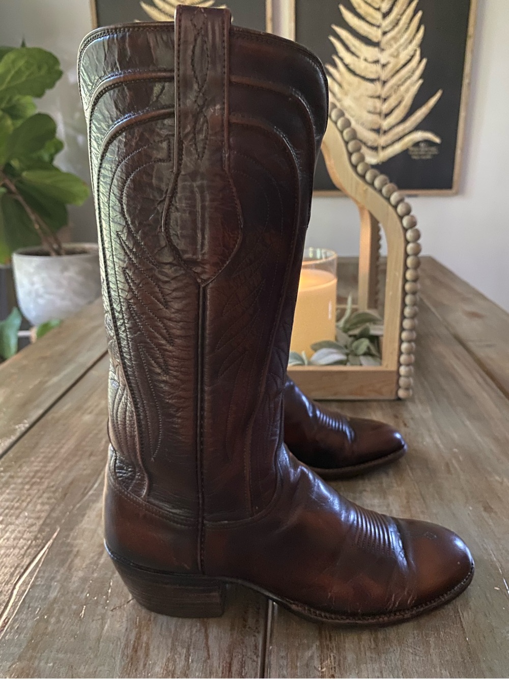 Vtg Luchesse Leather Western San Antonio 8083 Cowboy Boots Womens 7B Brown - Picture 2 of 8